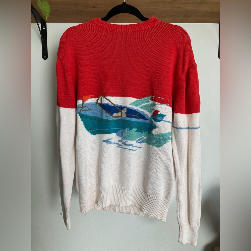 Vintage sweater, girl on a boat. XL, cotton. Pringle - Picture 5 of 7